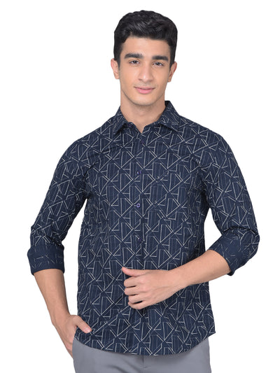 Navy Blue Printed Shirt-Men Shirts-Crimsoune Club