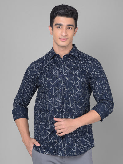 Navy Blue Printed Shirt-Men Shirts-Crimsoune Club