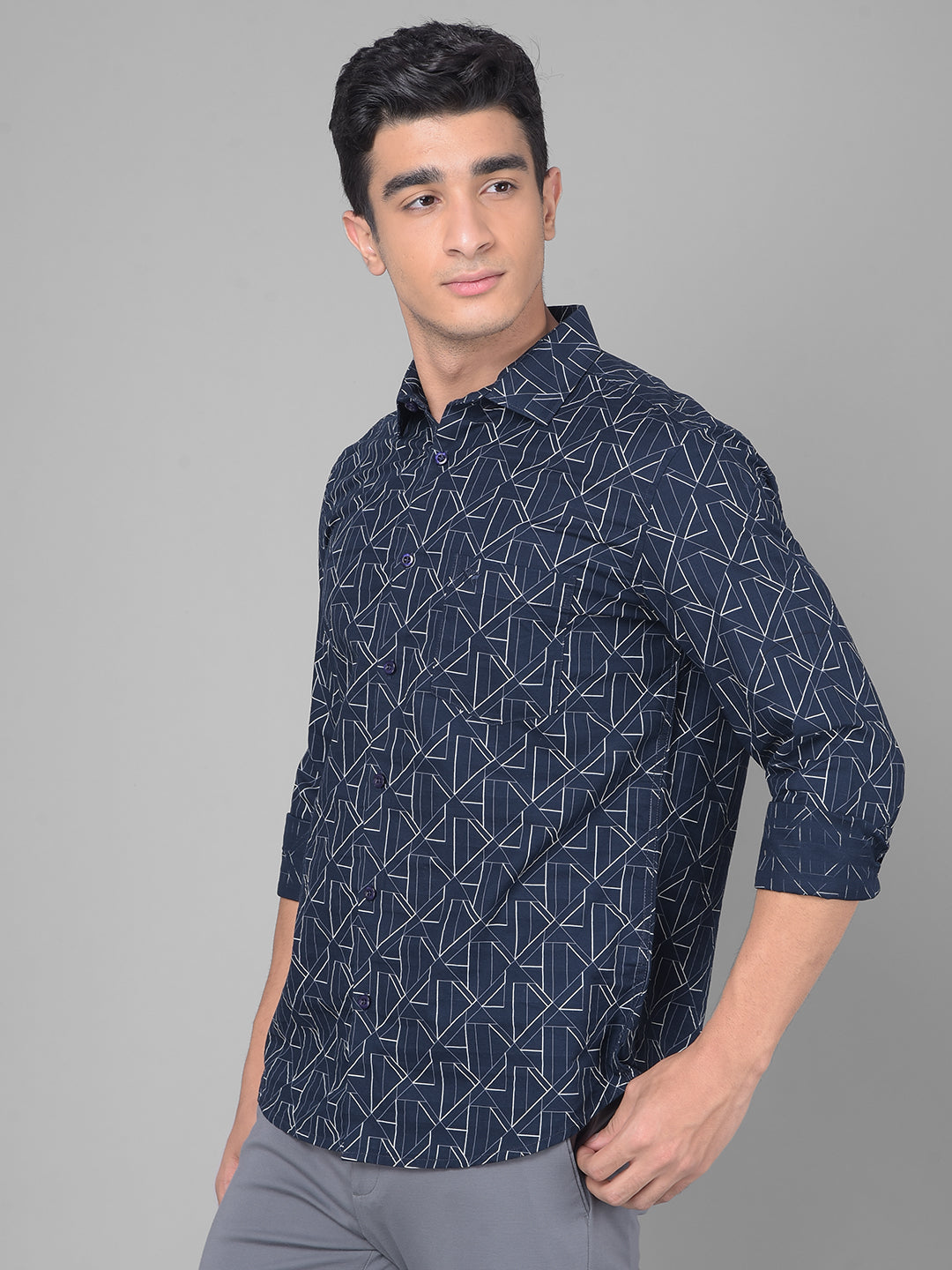 Navy Blue Printed Shirt-Men Shirts-Crimsoune Club