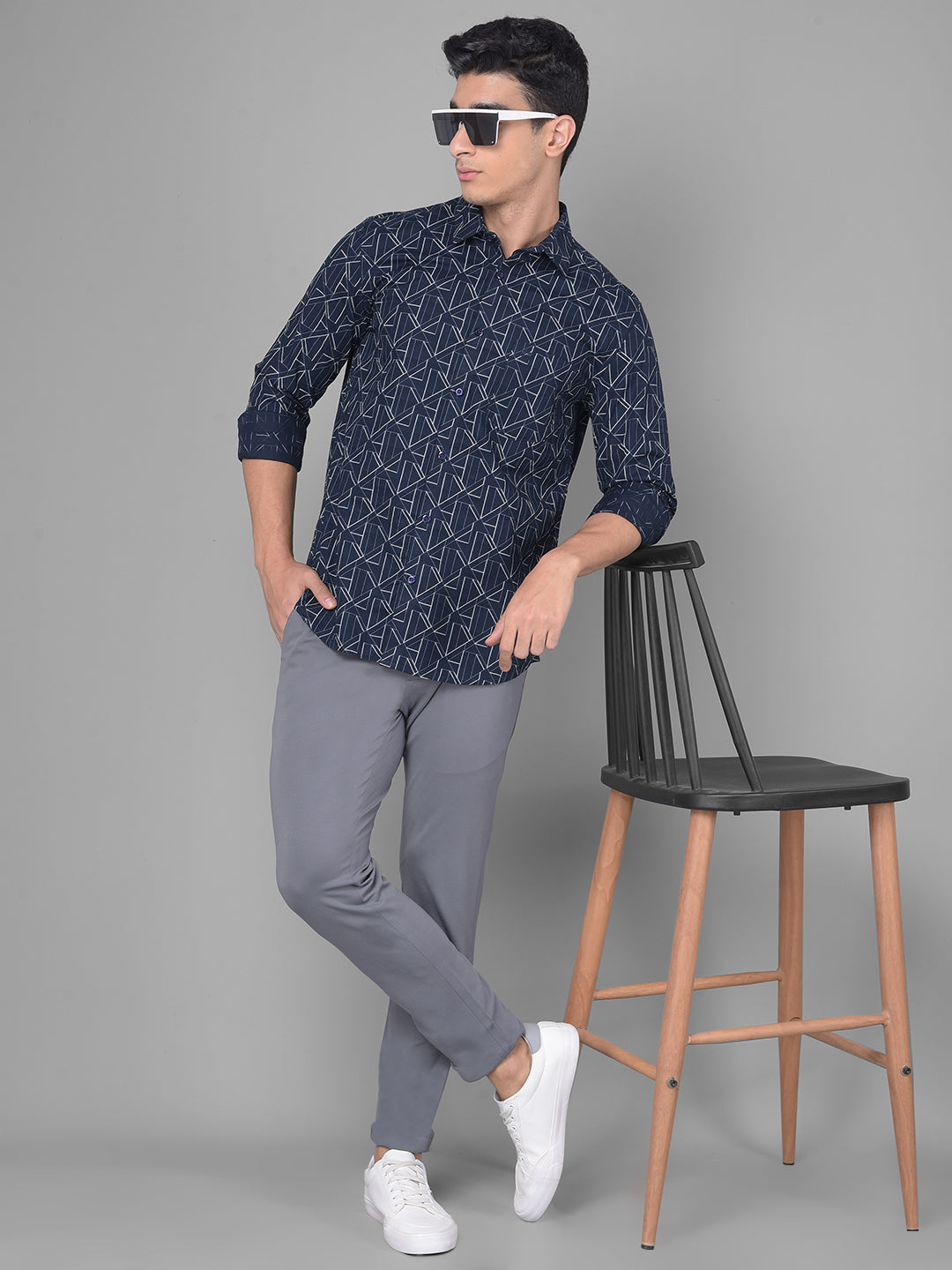 Navy Blue Printed Shirt-Men Shirts-Crimsoune Club