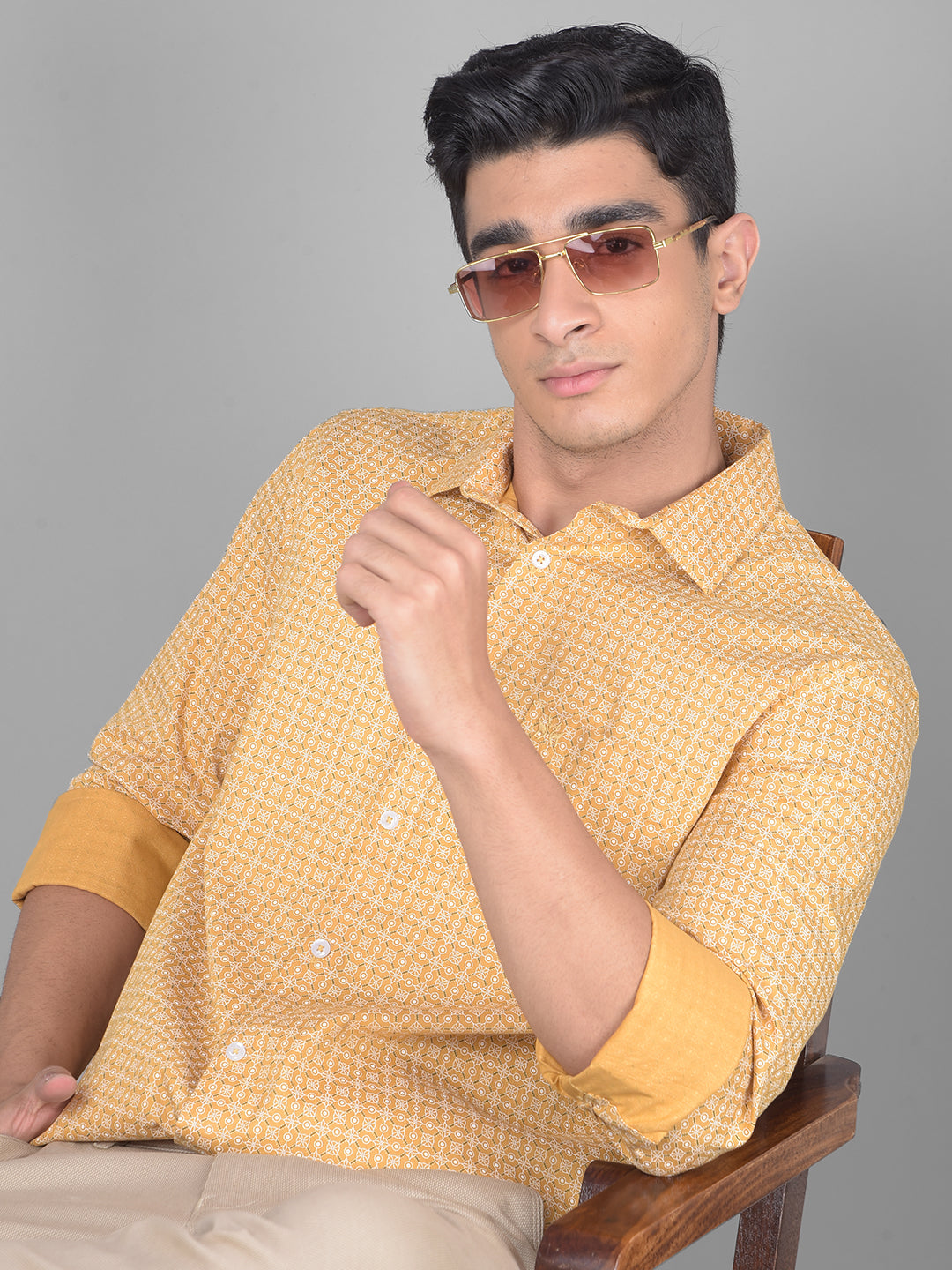 Yellow Printed Shirt-Men Shirts-Crimsoune Club