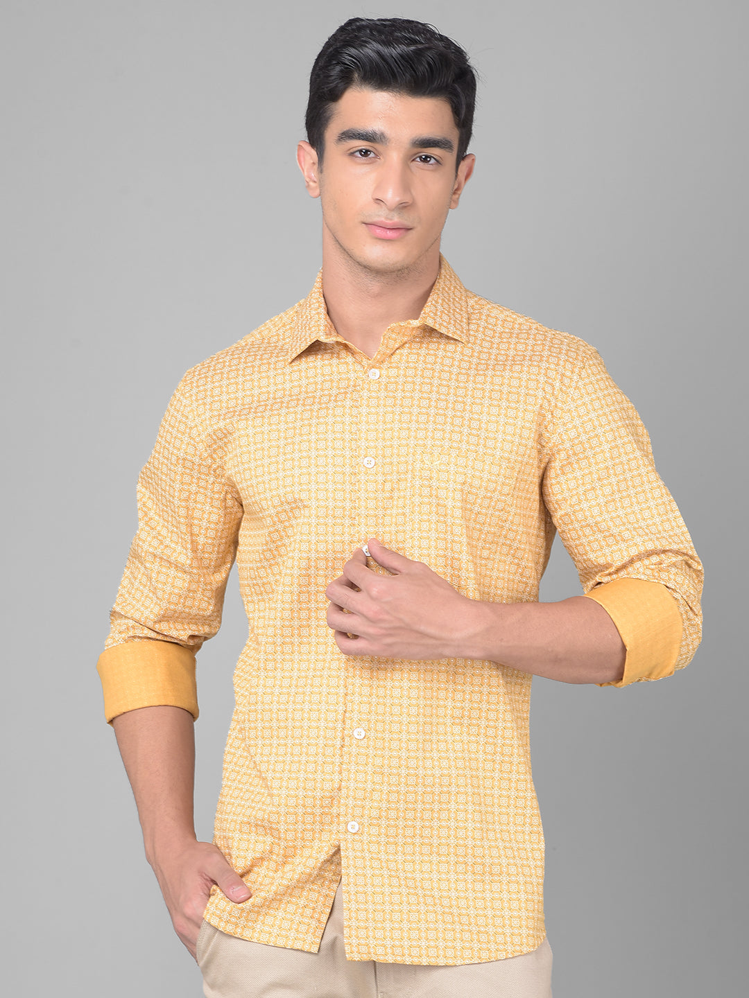 Yellow Printed Shirt-Men Shirts-Crimsoune Club