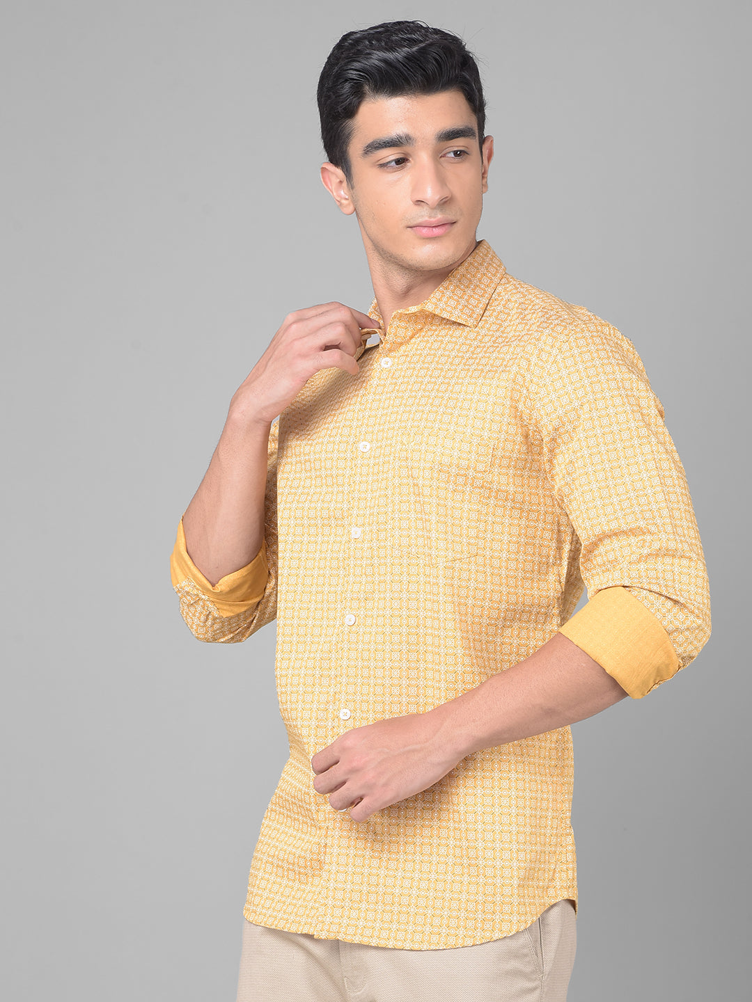 Yellow Printed Shirt-Men Shirts-Crimsoune Club