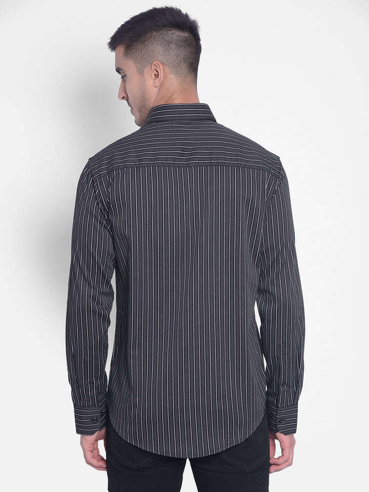 Black Striped Shirt-Men Jeans-Crimsoune Club
