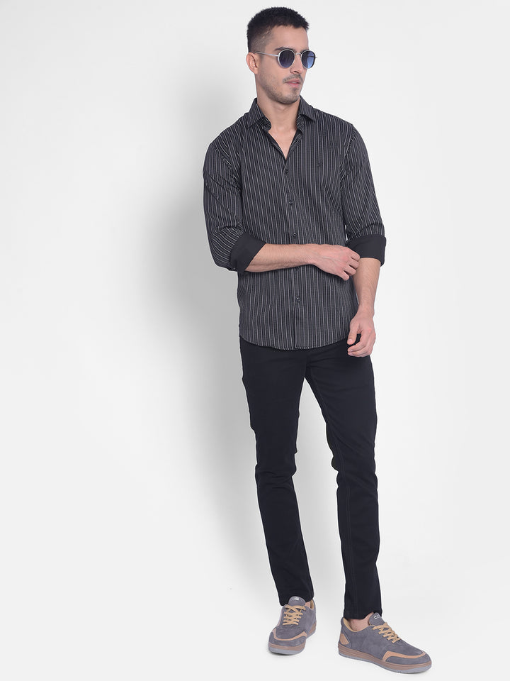 Black Striped Shirt-Men Jeans-Crimsoune Club