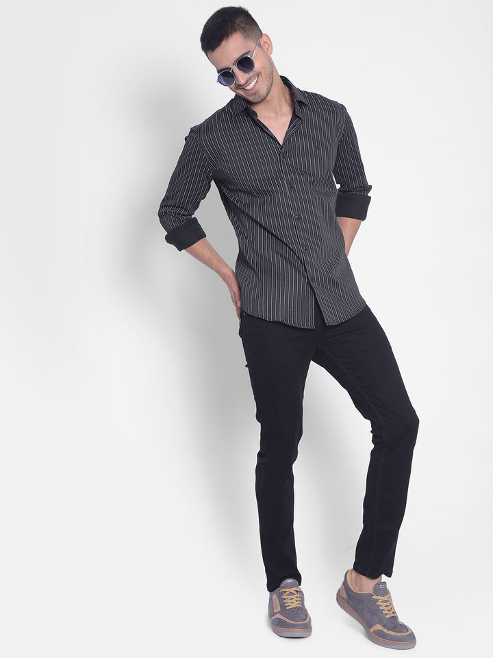 Black Striped Shirt-Men Jeans-Crimsoune Club