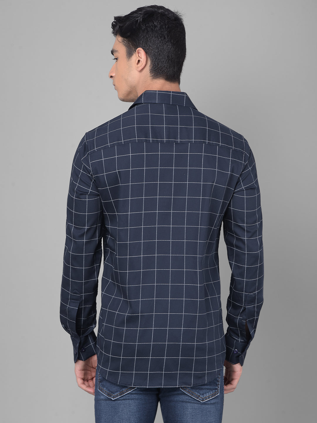 Navy Blue Checked Shirt-Men Shirts-Crimsoune Club