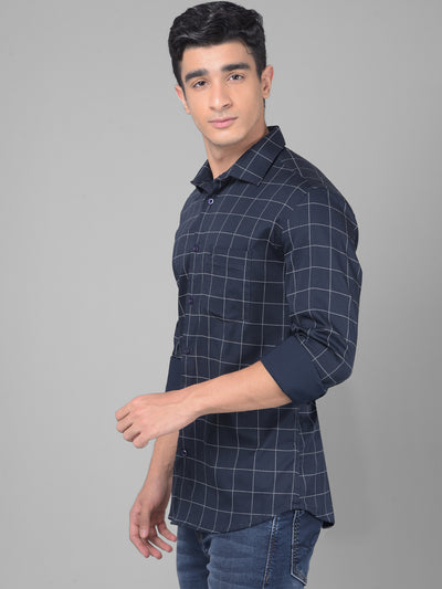 Navy Blue Checked Shirt-Men Shirts-Crimsoune Club