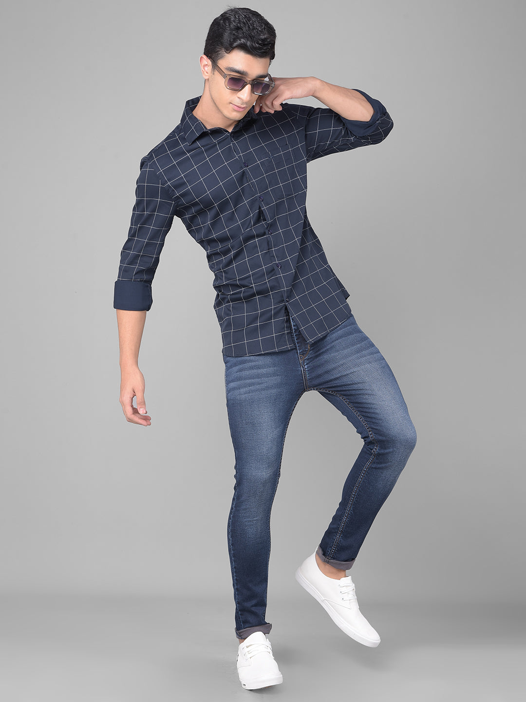 Navy Blue Checked Shirt-Men Shirts-Crimsoune Club