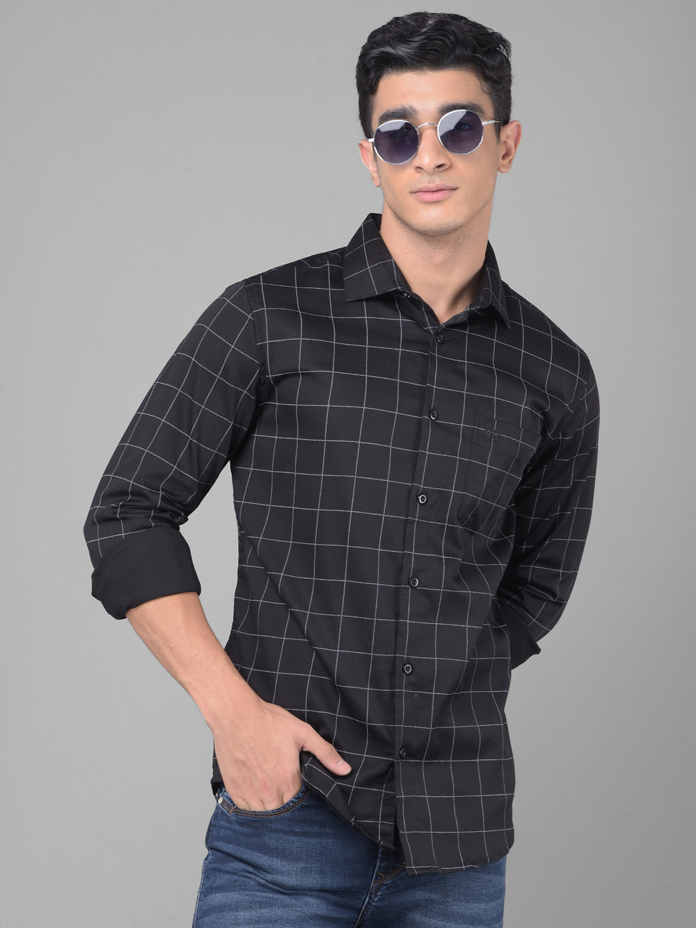 Black Checked Shirt-Men Shirts-Crimsoune Club