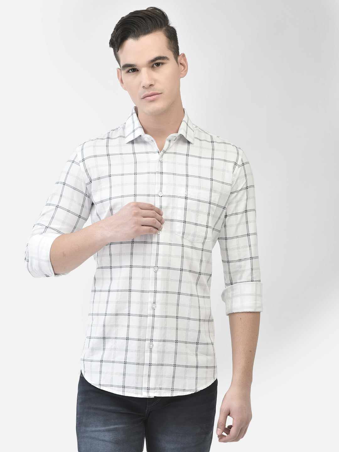 White Checked Shirt-Men Shirts-Crimsoune Club