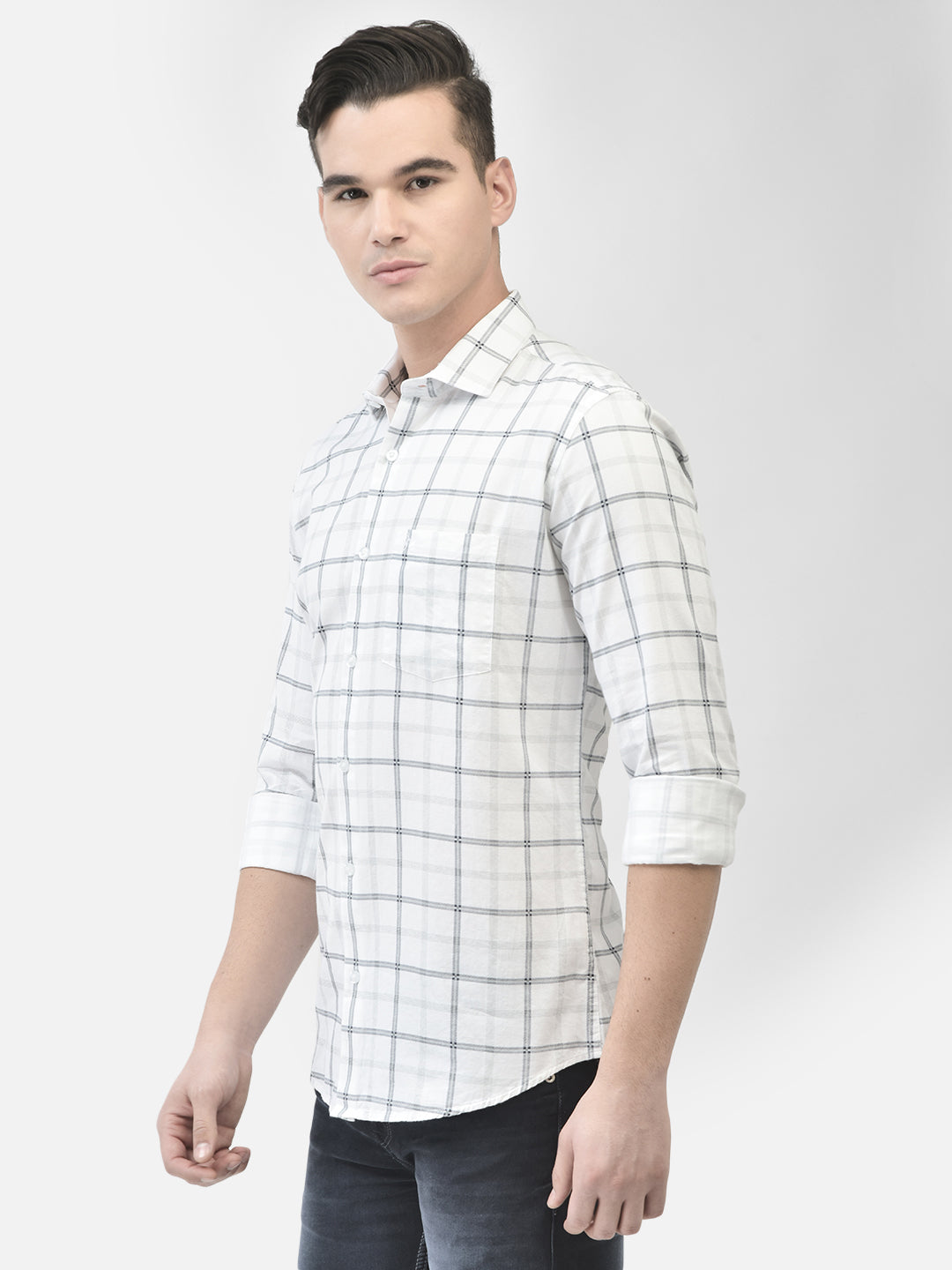 White Checked Shirt-Men Shirts-Crimsoune Club