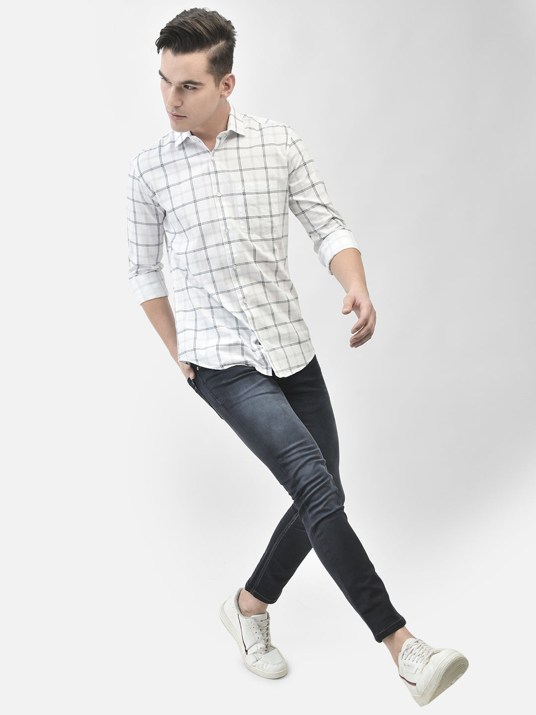 White Checked Shirt-Men Shirts-Crimsoune Club