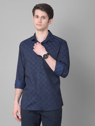 Navy Blue Printed Shirt-Men Shirts-Crimsoune Club