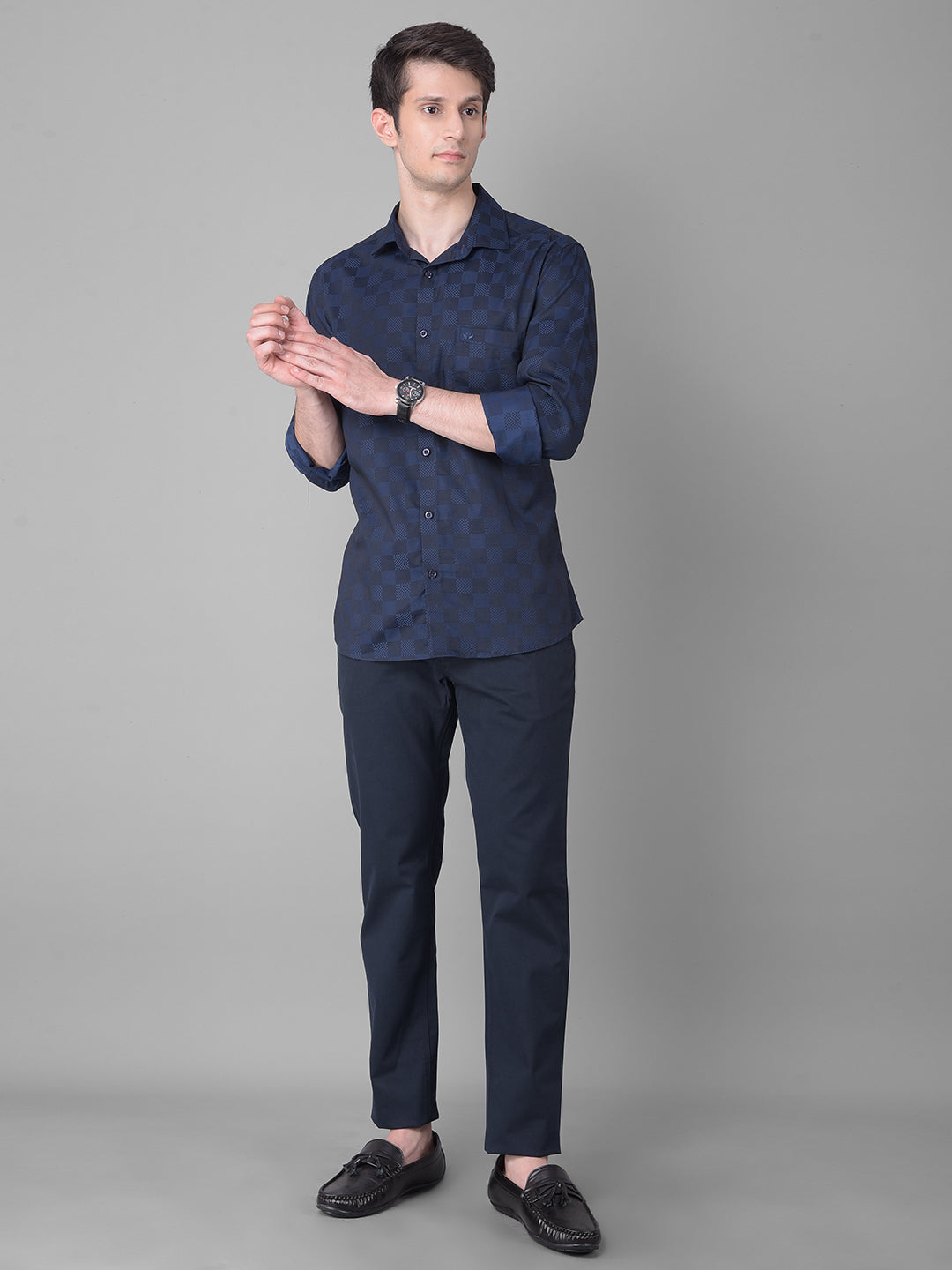 Navy Blue Printed Shirt-Men Shirts-Crimsoune Club