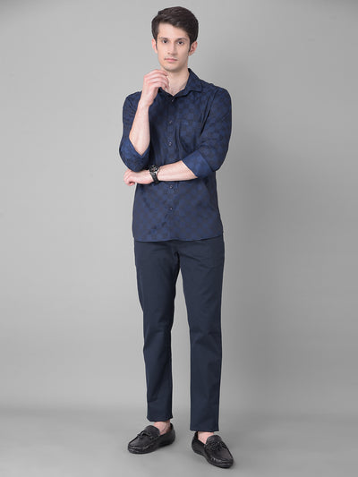 Navy Blue Printed Shirt-Men Shirts-Crimsoune Club