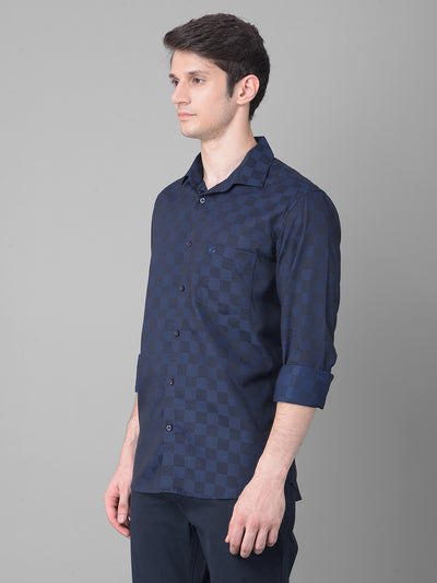 Navy Blue Printed Shirt-Men Shirts-Crimsoune Club