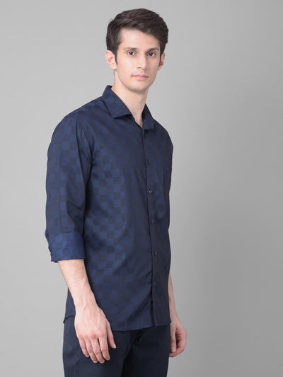 Navy Blue Printed Shirt-Men Shirts-Crimsoune Club