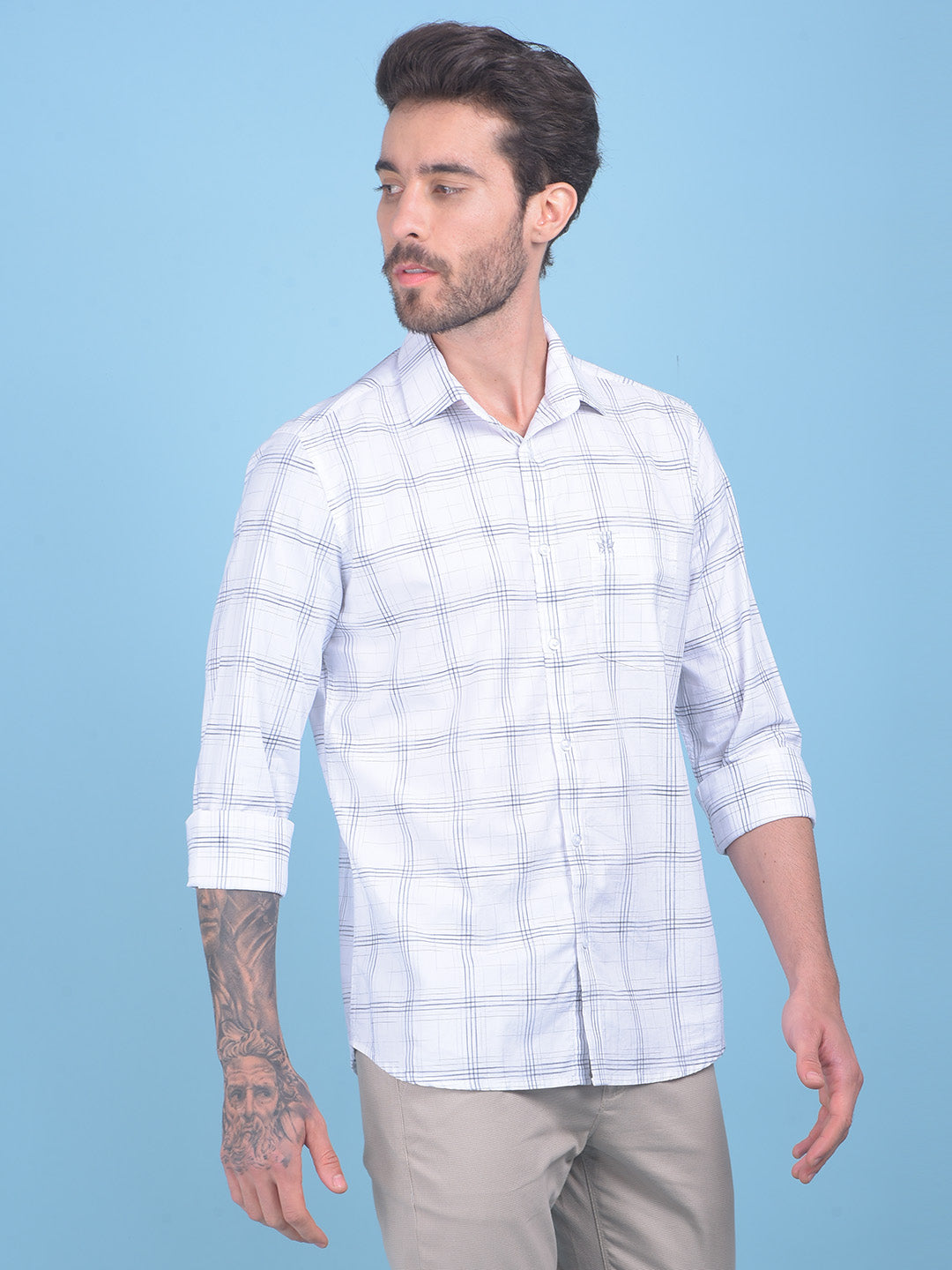 White Tartan Check 100% Cotton Shirt-Men Shirts-Crimsoune Club