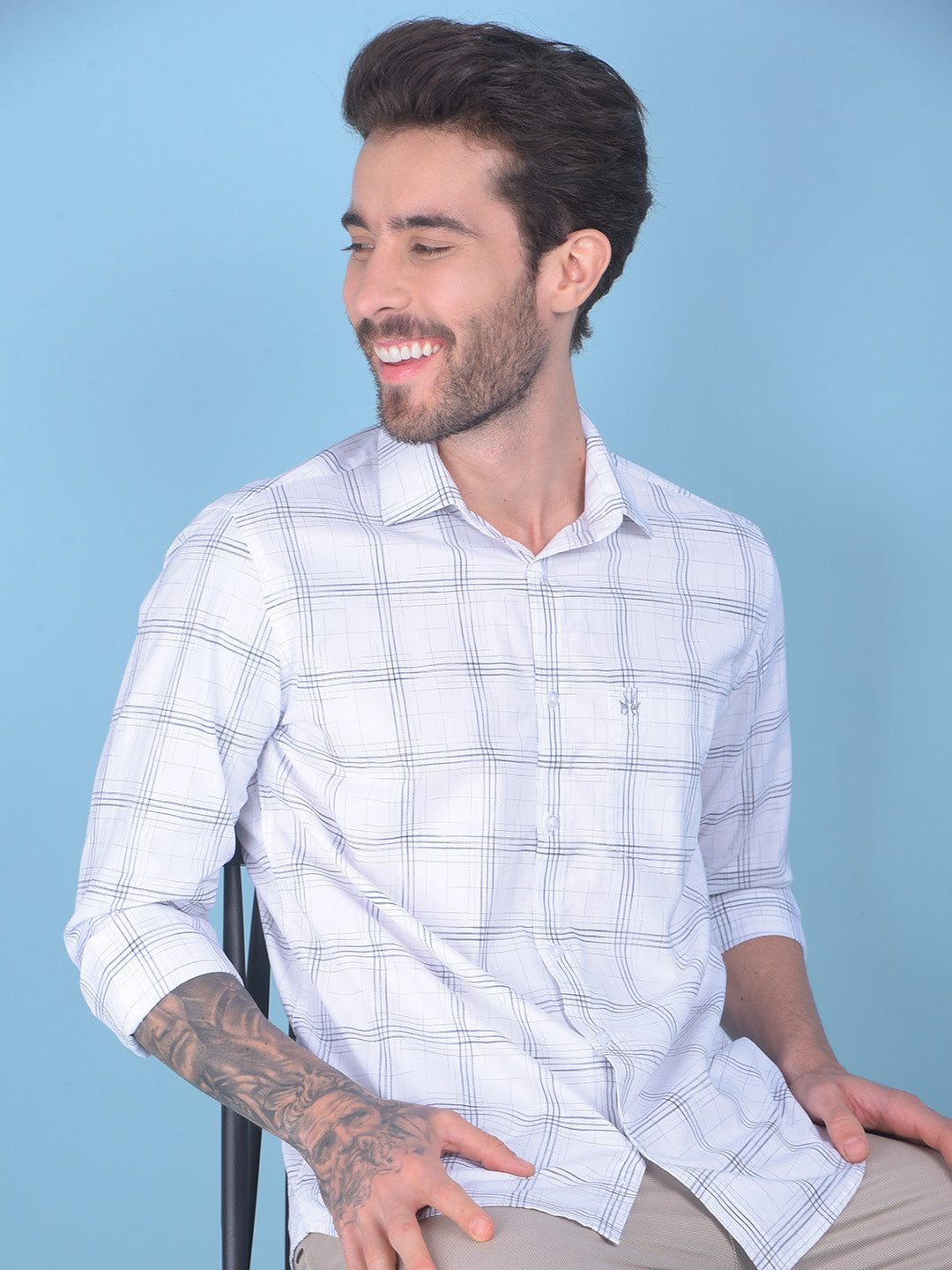 White Tartan Check 100% Cotton Shirt-Men Shirts-Crimsoune Club