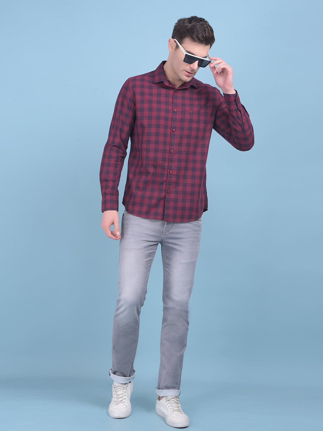 Maroon Checks Shirt-Men Shirts-Crimsoune Club