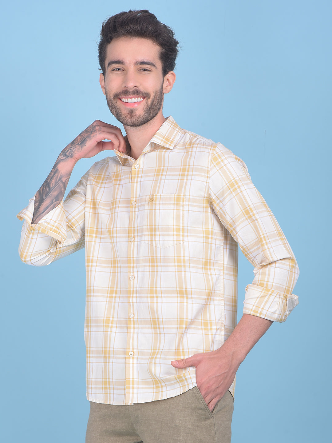 Beige Checks Shirt-Men Shirts-Crimsoune Club