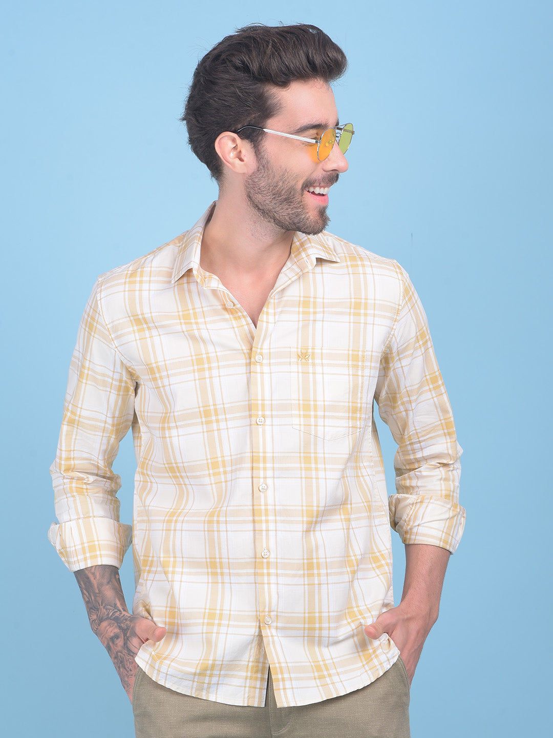 Beige Checks Shirt-Men Shirts-Crimsoune Club