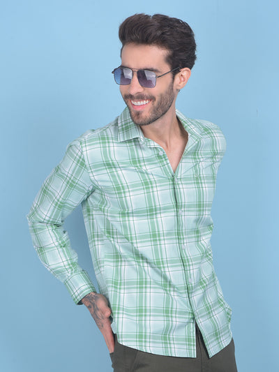 Light Green Checks Shirt-Men Shirts-Crimsoune Club