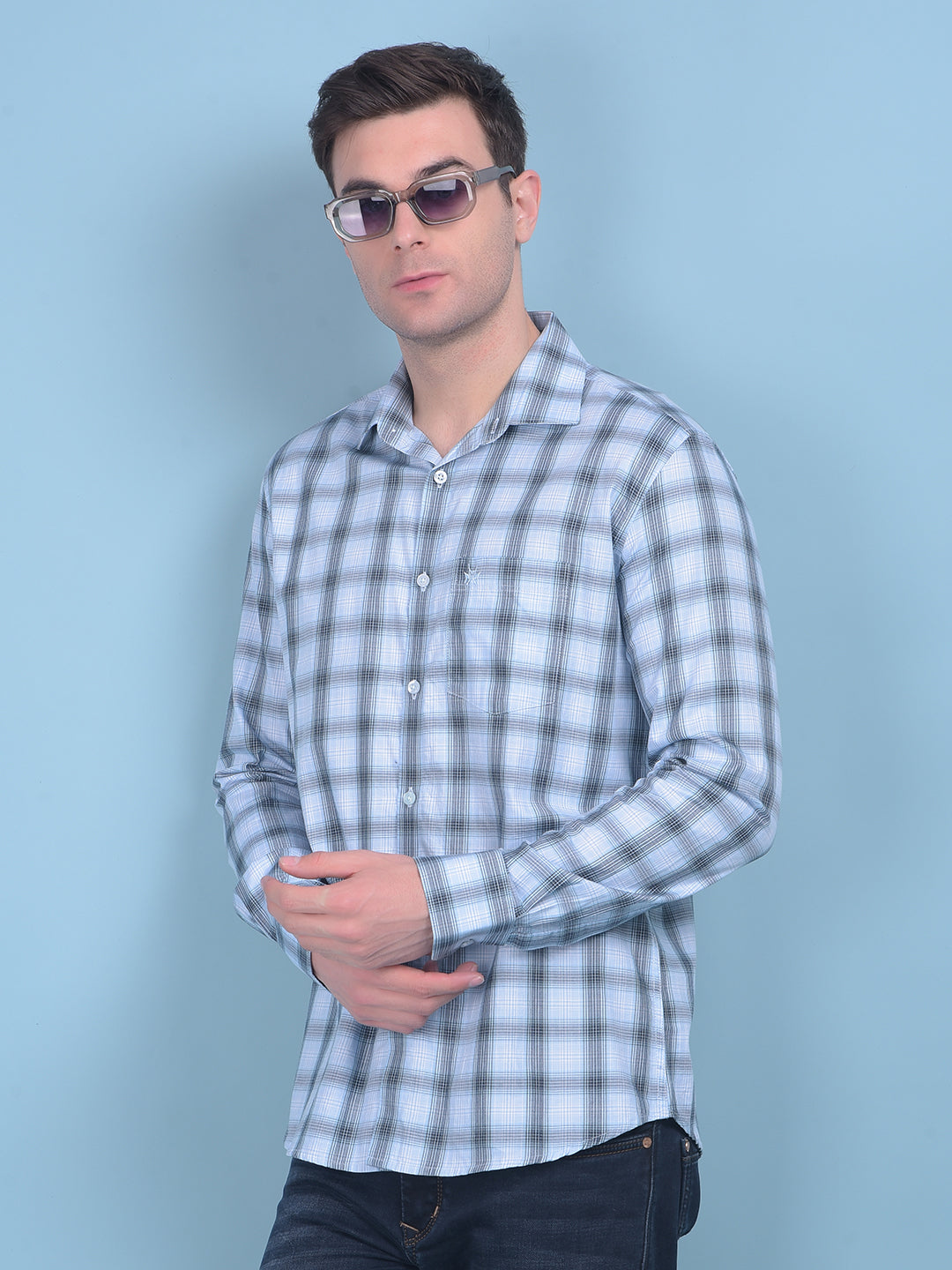 Blue Tartan Check 100% Cotton Shirt-Men Shirts-Crimsoune Club