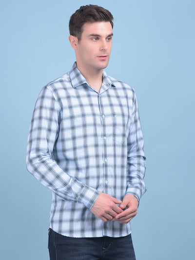 Blue Tartan Check 100% Cotton Shirt-Men Shirts-Crimsoune Club