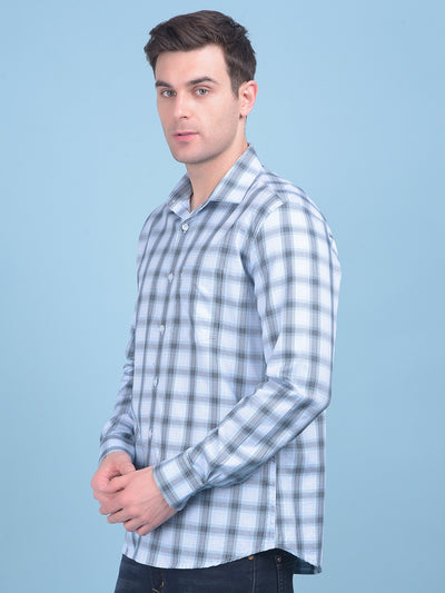 Blue Tartan Check 100% Cotton Shirt-Men Shirts-Crimsoune Club