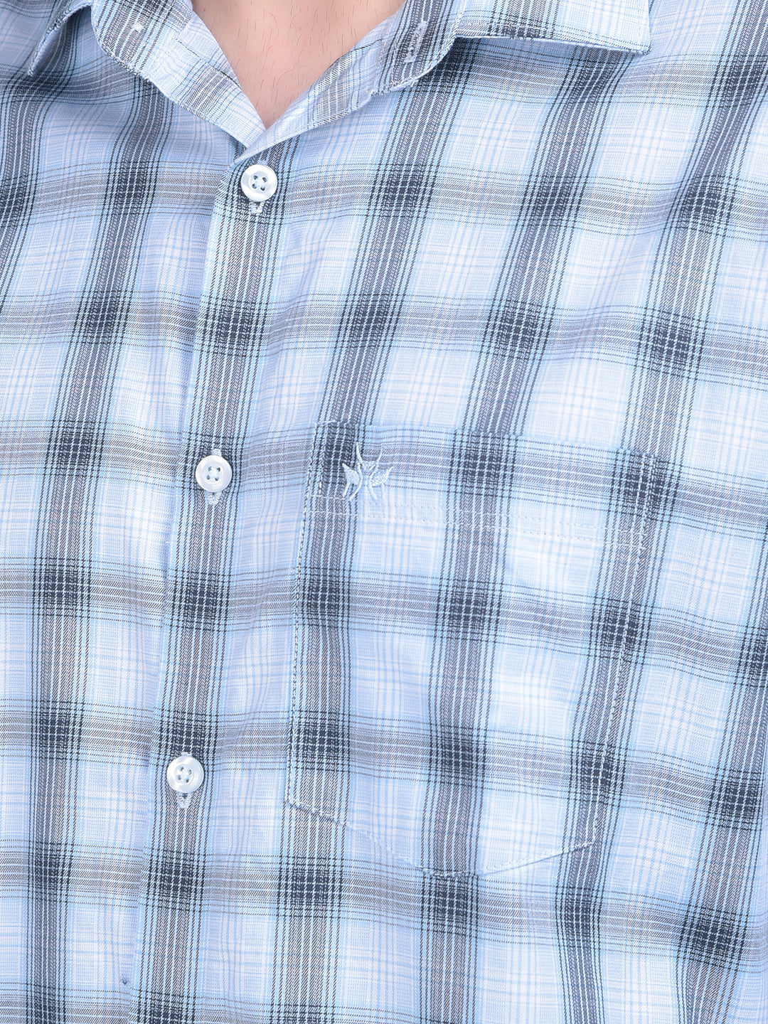 Blue Tartan Check 100% Cotton Shirt-Men Shirts-Crimsoune Club