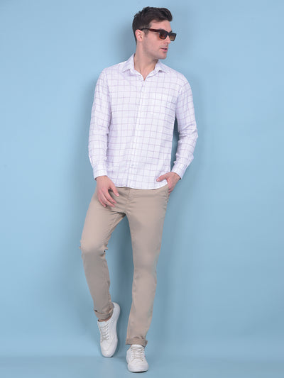 White Plain Check 100% Cotton Shirt-Men Shirts-Crimsoune Club