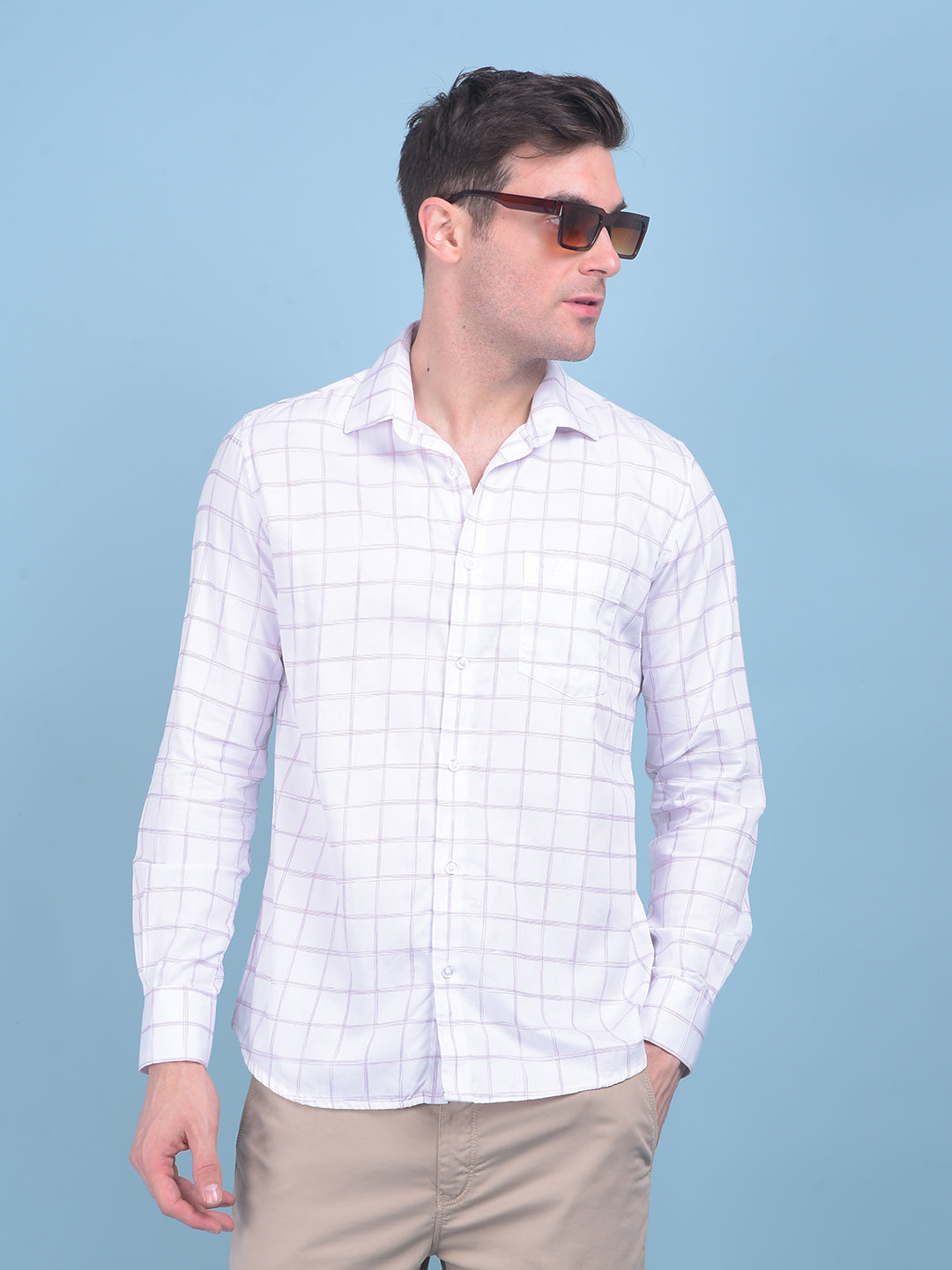 White Plain Check 100% Cotton Shirt-Men Shirts-Crimsoune Club