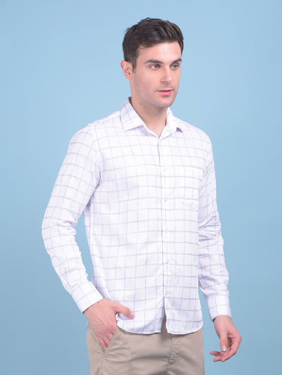 White Plain Check 100% Cotton Shirt-Men Shirts-Crimsoune Club