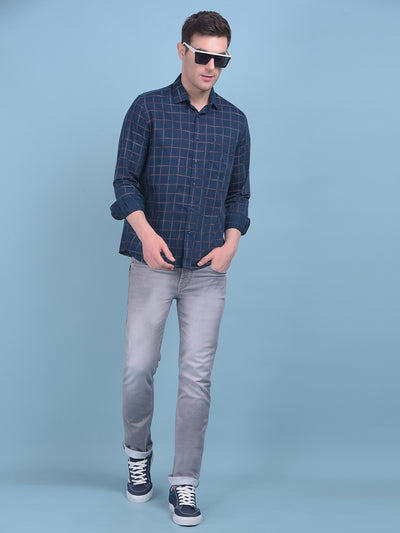 Dark Blue Checks Shirt-Men Shirts-Crimsoune Club