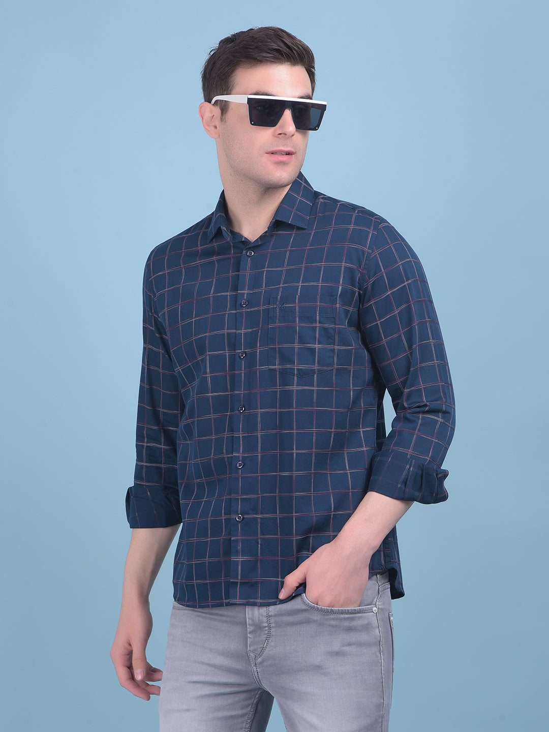 Dark Blue Checks Shirt-Men Shirts-Crimsoune Club