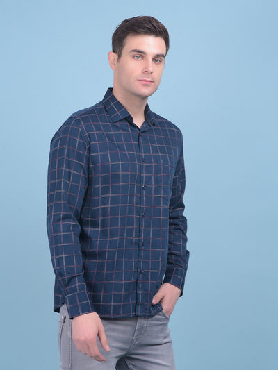 Dark Blue Checks Shirt-Men Shirts-Crimsoune Club