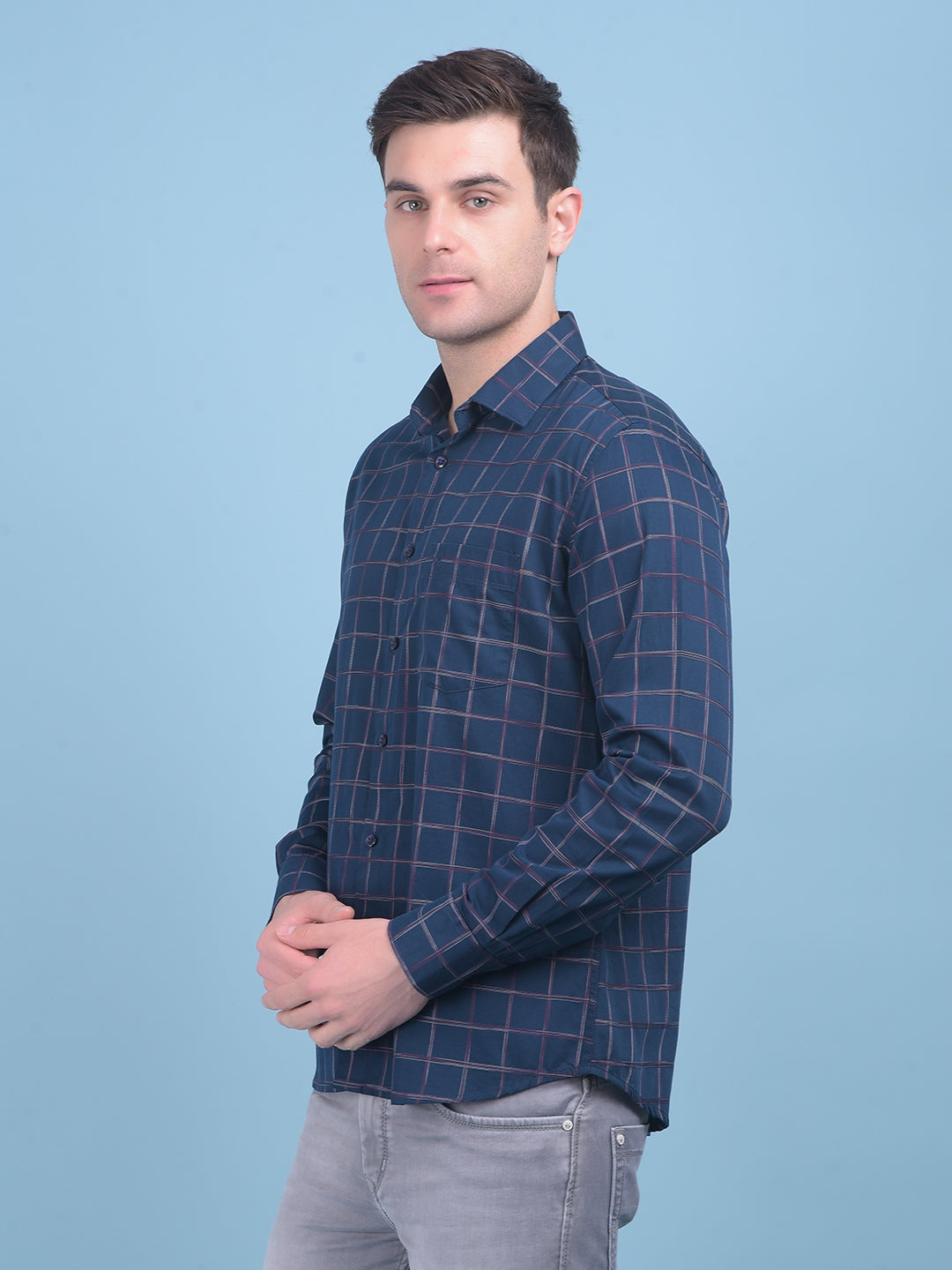 Dark Blue Checks Shirt-Men Shirts-Crimsoune Club