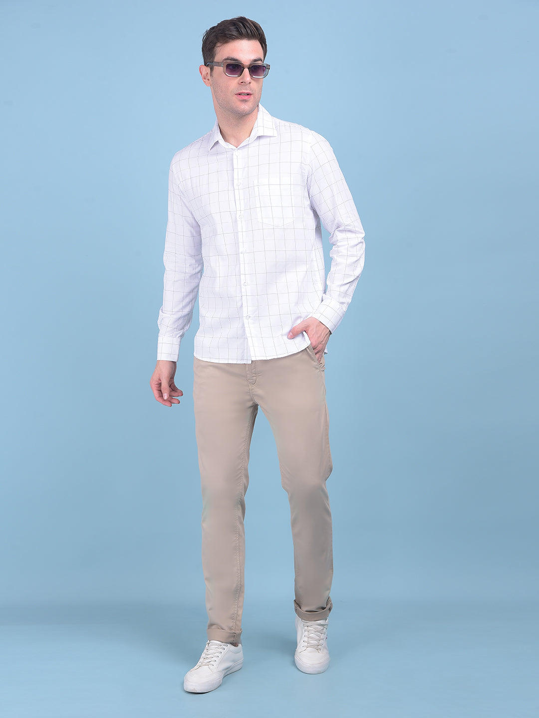 White Plain Check 100% Cotton Shirt-Men Shirts-Crimsoune Club