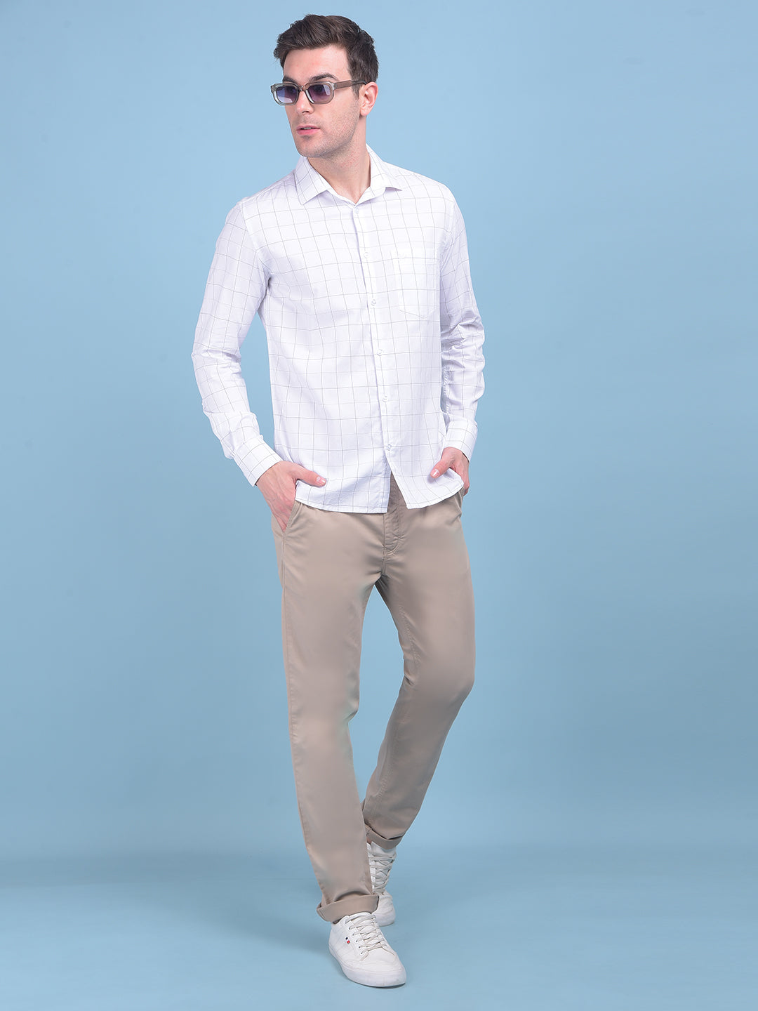 White Plain Check 100% Cotton Shirt-Men Shirts-Crimsoune Club