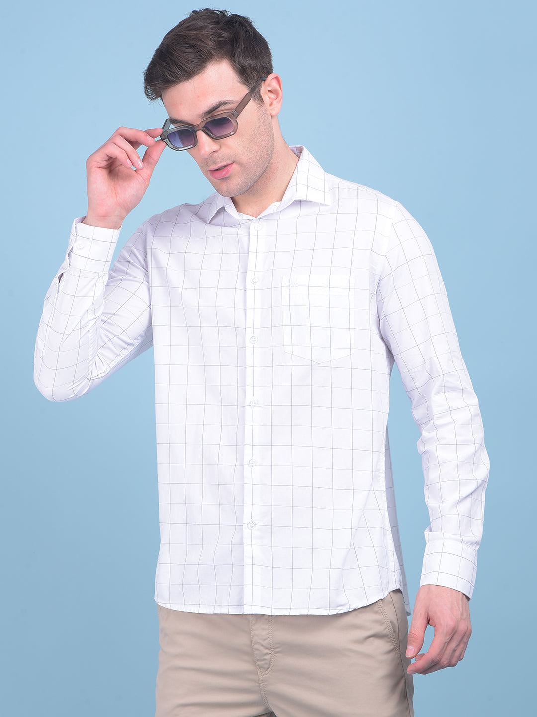 White Plain Check 100% Cotton Shirt-Men Shirts-Crimsoune Club