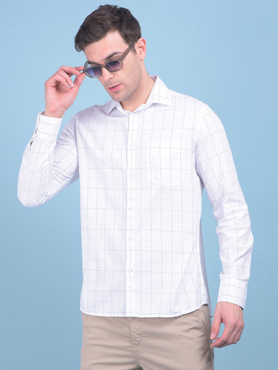 White Plain Check 100% Cotton Shirt-Men Shirts-Crimsoune Club