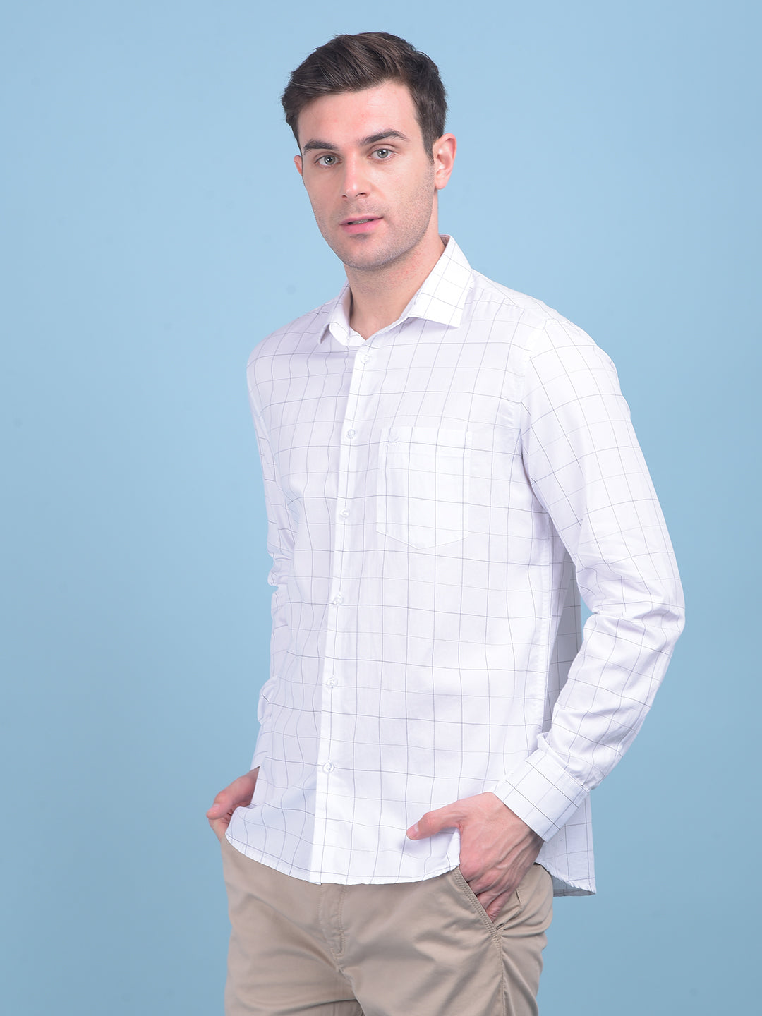 White Plain Check 100% Cotton Shirt-Men Shirts-Crimsoune Club