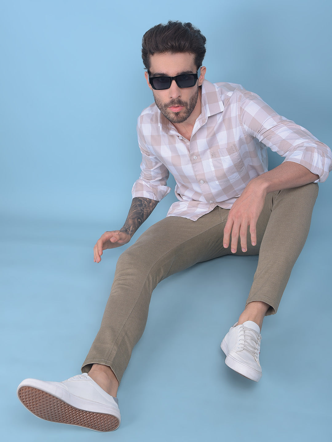 Beige Checks Shirt-Men Shirts-Crimsoune Club