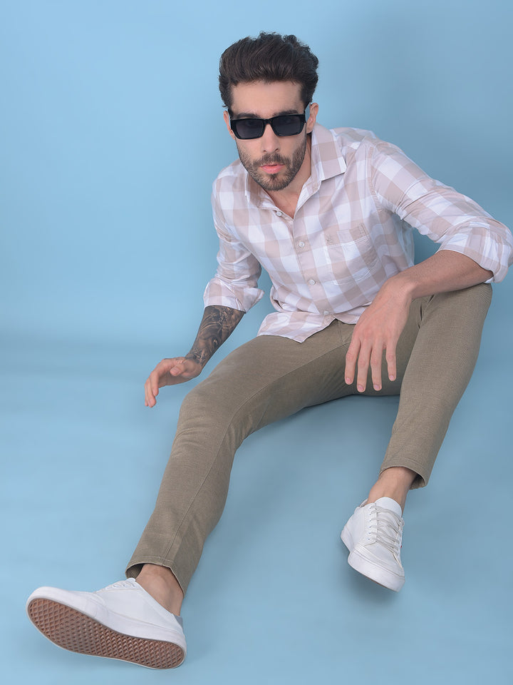 Beige Checks Shirt-Men Shirts-Crimsoune Club