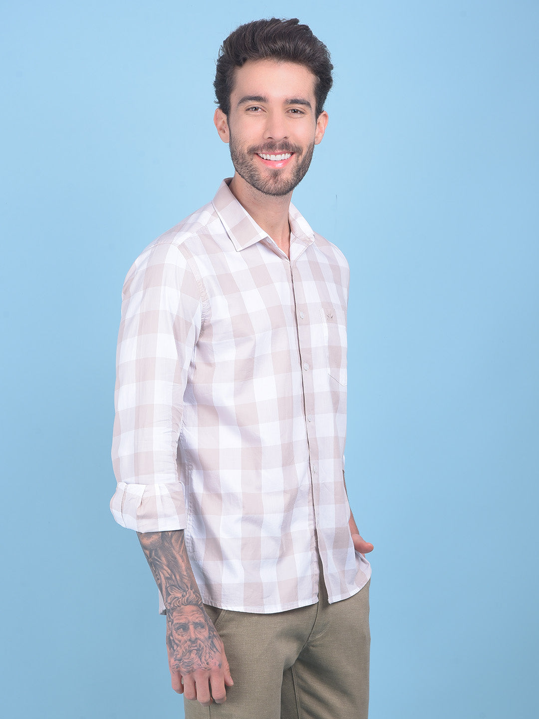 Beige Checks Shirt-Men Shirts-Crimsoune Club