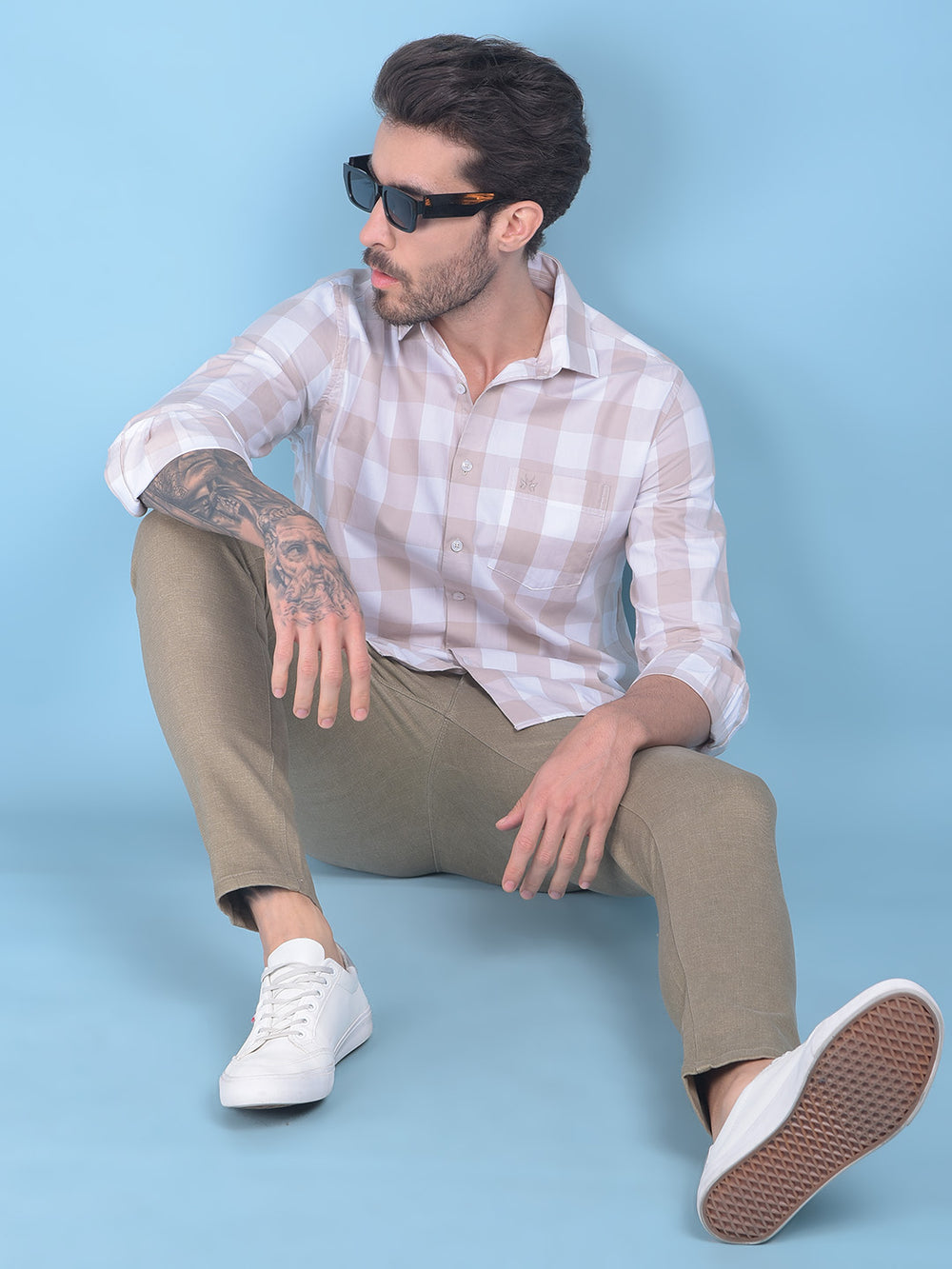 Beige Checks Shirt-Men Shirts-Crimsoune Club