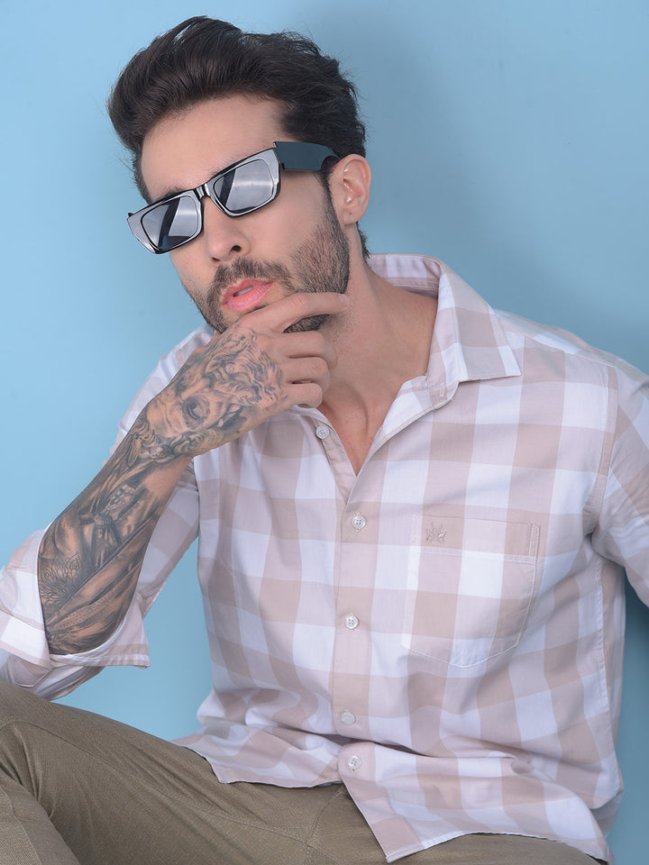 Beige Checks Shirt-Men Shirts-Crimsoune Club