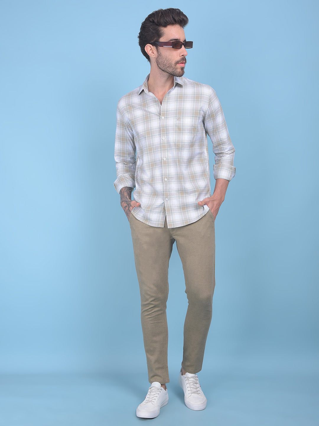 Beige Checks Shirt-Men Shirts-Crimsoune Club